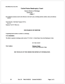 Sample of Bankruptcy Discharge Order (Click to Open)