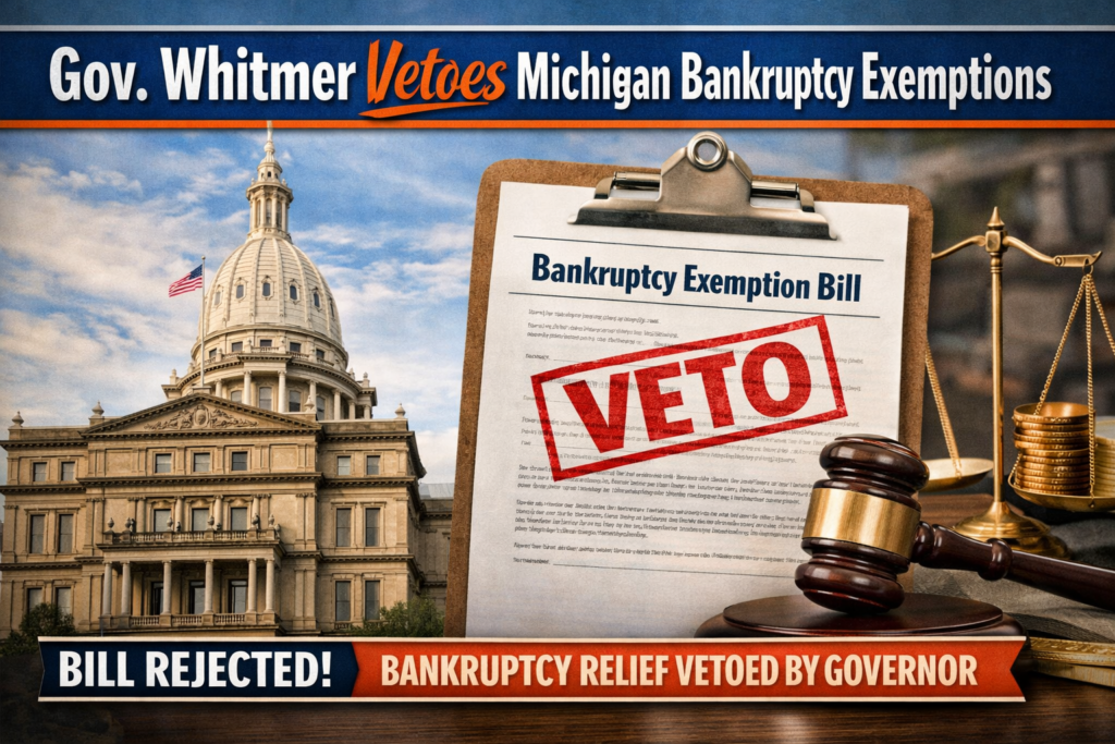 Governor Whitmer Vetoes new Michigan Bankruptcy Exemption Bill